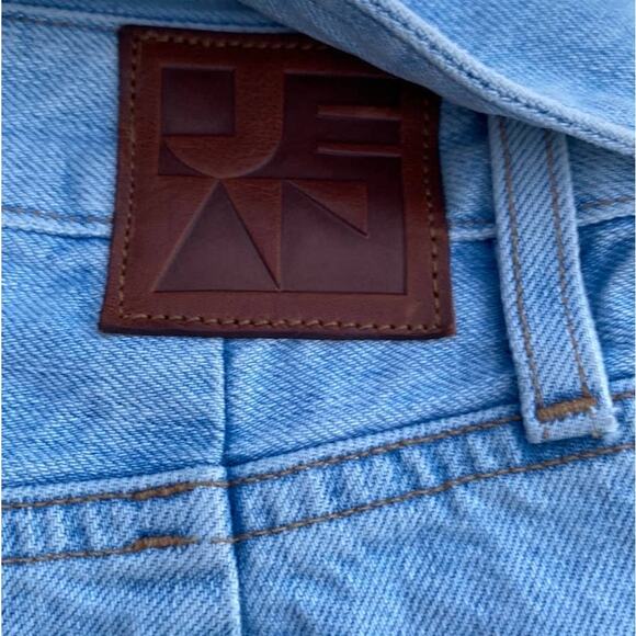 New Jean Atelier Cut Off Medium Wash Denim Mini Flip Skirt in Sky Color Size 24 - Picture 11 of 15